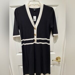 NWT Ann Taylor Black and White Knit Midi Dress with Contrast Trim